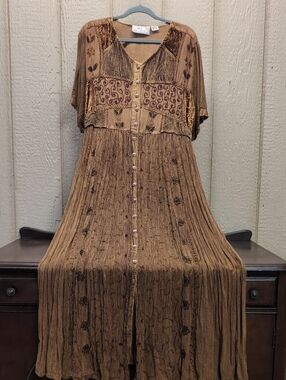 90's Embroidered Boho Dress - Small